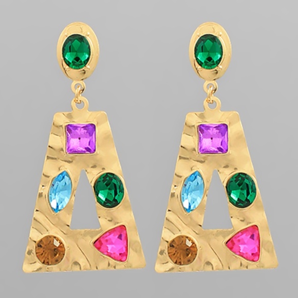 Pave Glass Trapezoid Shape Earrings - Picture 1 of 1